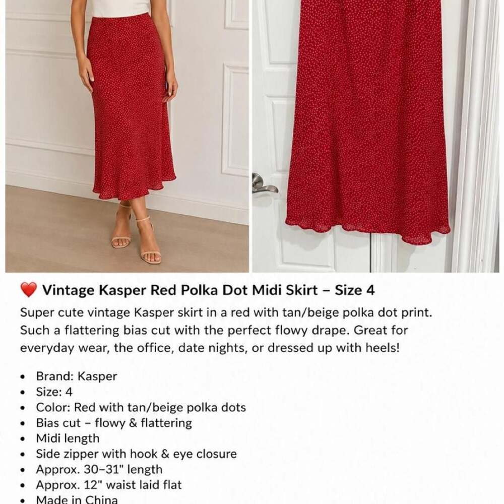 Kasper Red Polka Dot Midi Skirt Size 4